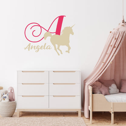 Custom Name Wall Decal Unicorn - Enchanting Unicorn Monogram Wall Decals - Custom Unicorn Designs for Kid's Room