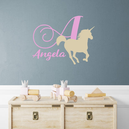 Custom Name Wall Decal Unicorn - Enchanting Unicorn Monogram Wall Decals - Custom Unicorn Designs for Kid's Room