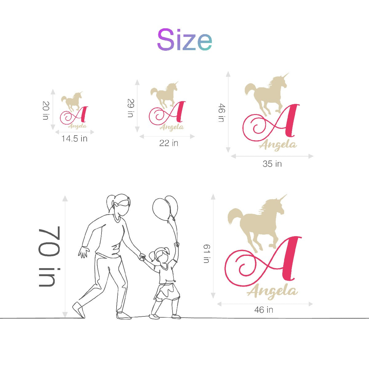 Custom Name Wall Decal Unicorn - Enchanting Unicorn Monogram Wall Decals - Custom Unicorn Designs for Kid's Room