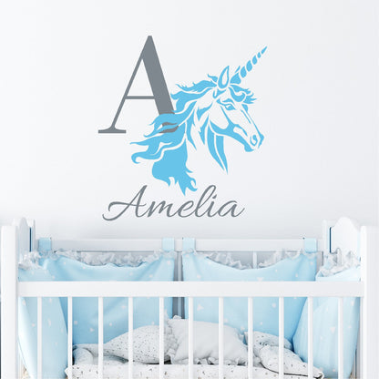 Custom Unicorn Monogram Wall Decals - Personalized Vinyl Stickers Featuring Kid's Name - Transform and Enchant Any Room with Whimsical Unicorn Wall Designs