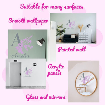 Custom Unicorn Monogram Wall Decals - Personalized Vinyl Stickers Featuring Kid's Name - Transform and Enchant Any Room with Whimsical Unicorn Wall Designs