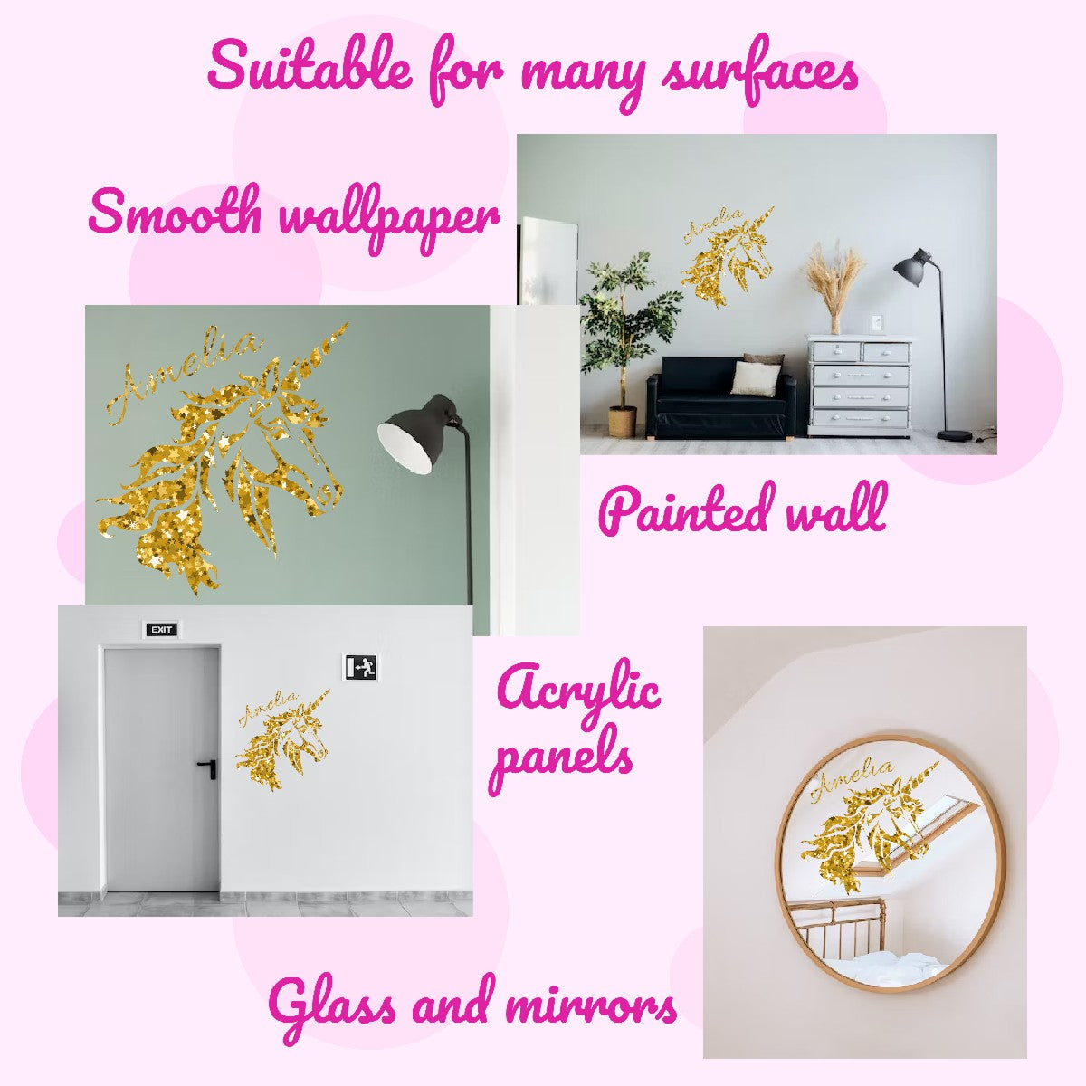 Unicorn Name Wall Decal - Transform Spaces with Personalized Magical Unicorn Stickers with Name  - Adorable Unicorn Wall Sticker for Kid's Room