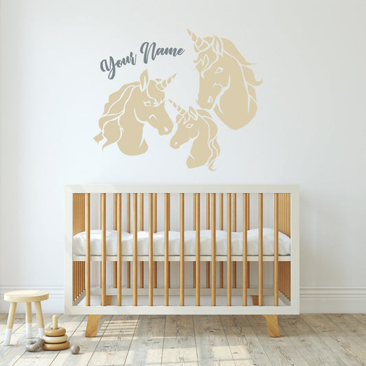 Custom Unicorn Family Wall Decals - Personalized Baby Unicorn Vinyl - Stickers with Name Customization Unicorn Room Wall