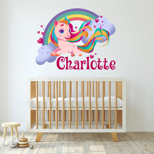 Customizable Rainbow Unicorn Wall Decals - Cute Colored Unicorn  Personalize with Your Name - Unicorn Sticker Wall Decal