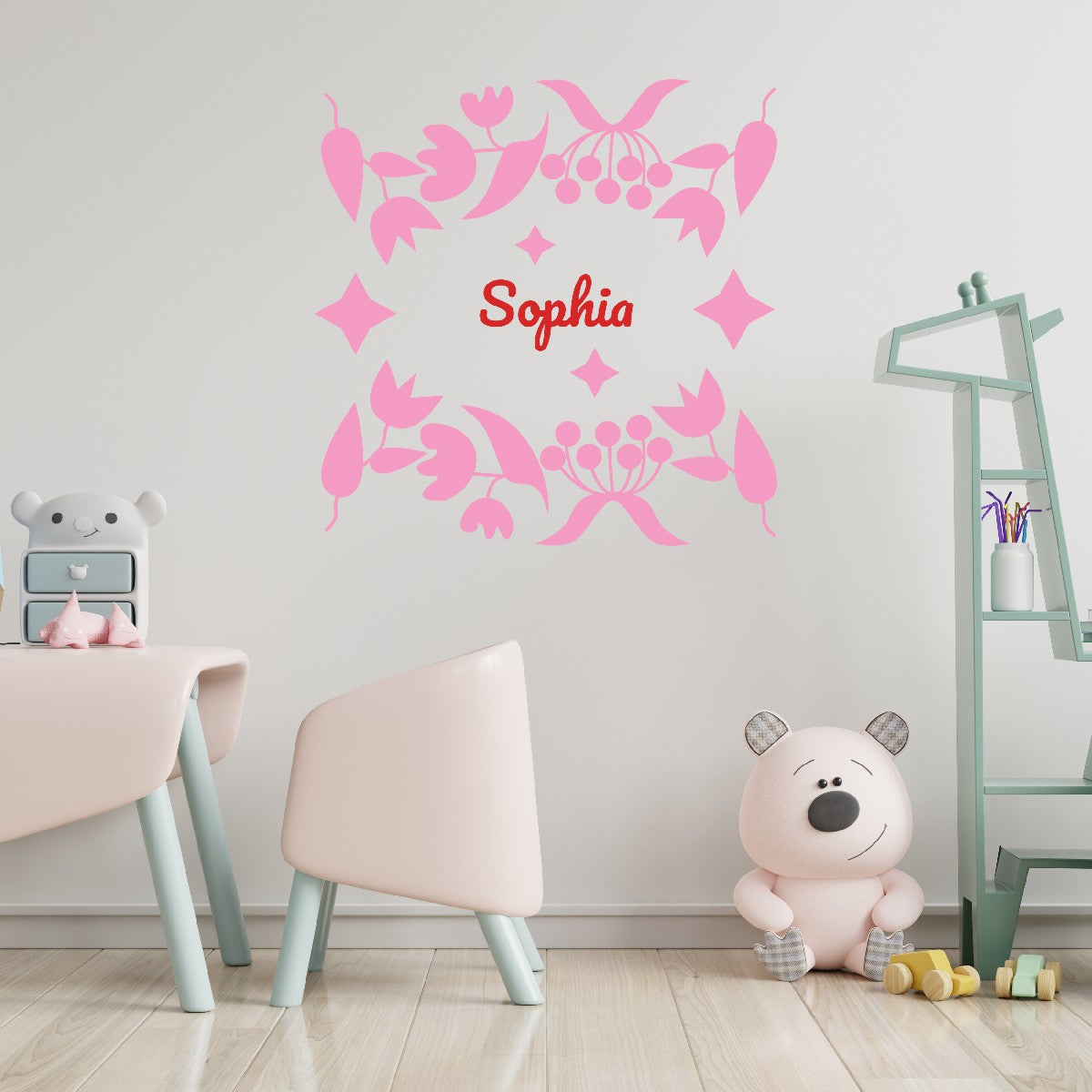 Personalized Name Stickers with Flowers Berries Leaves - Durable Name Decals for Walls Doors Furniture Laptop - Modern Custom Name Stickers for Kids Bedroom