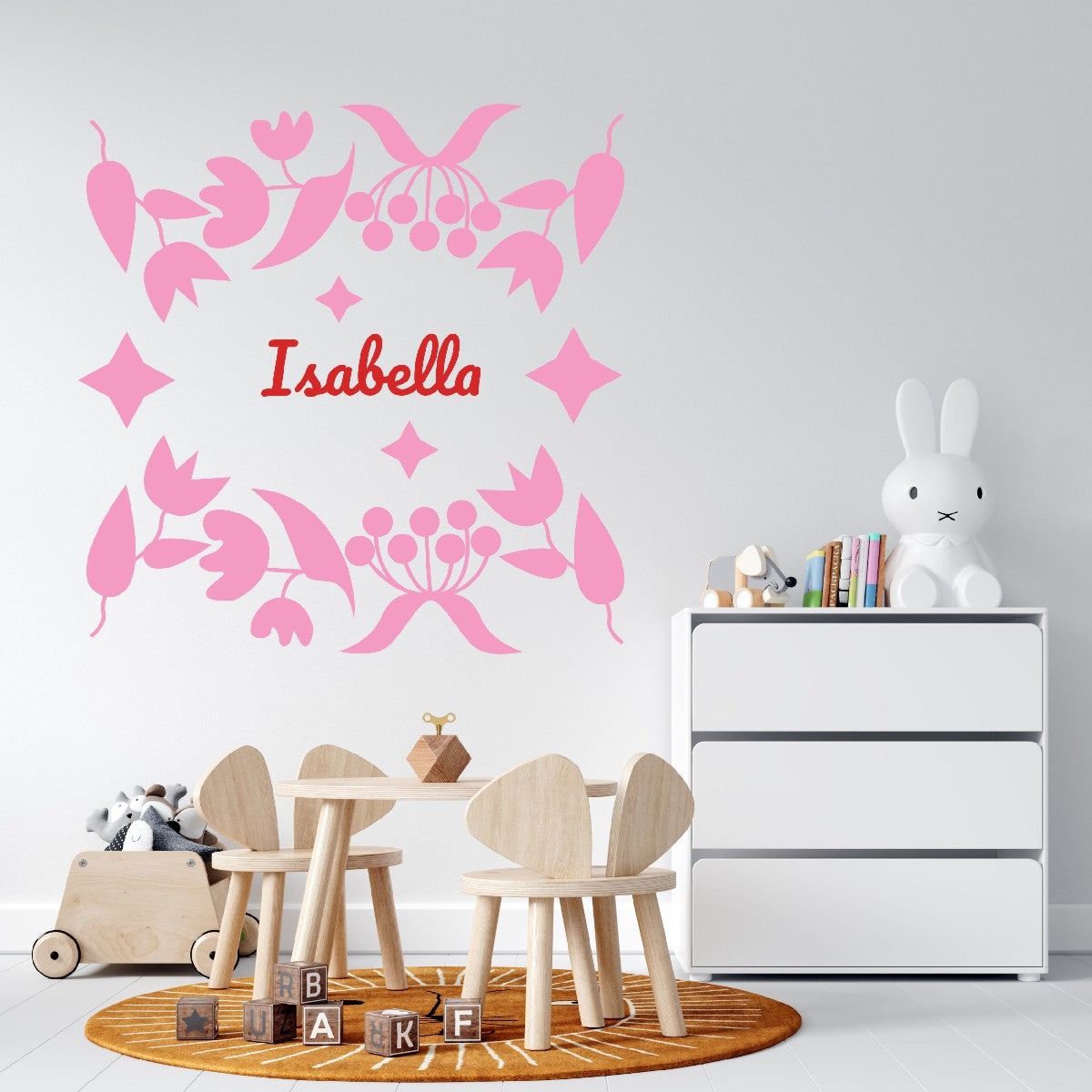 Personalized Name Stickers with Flowers Berries Leaves - Durable Name Decals for Walls Doors Furniture Laptop - Modern Custom Name Stickers for Kids Bedroom