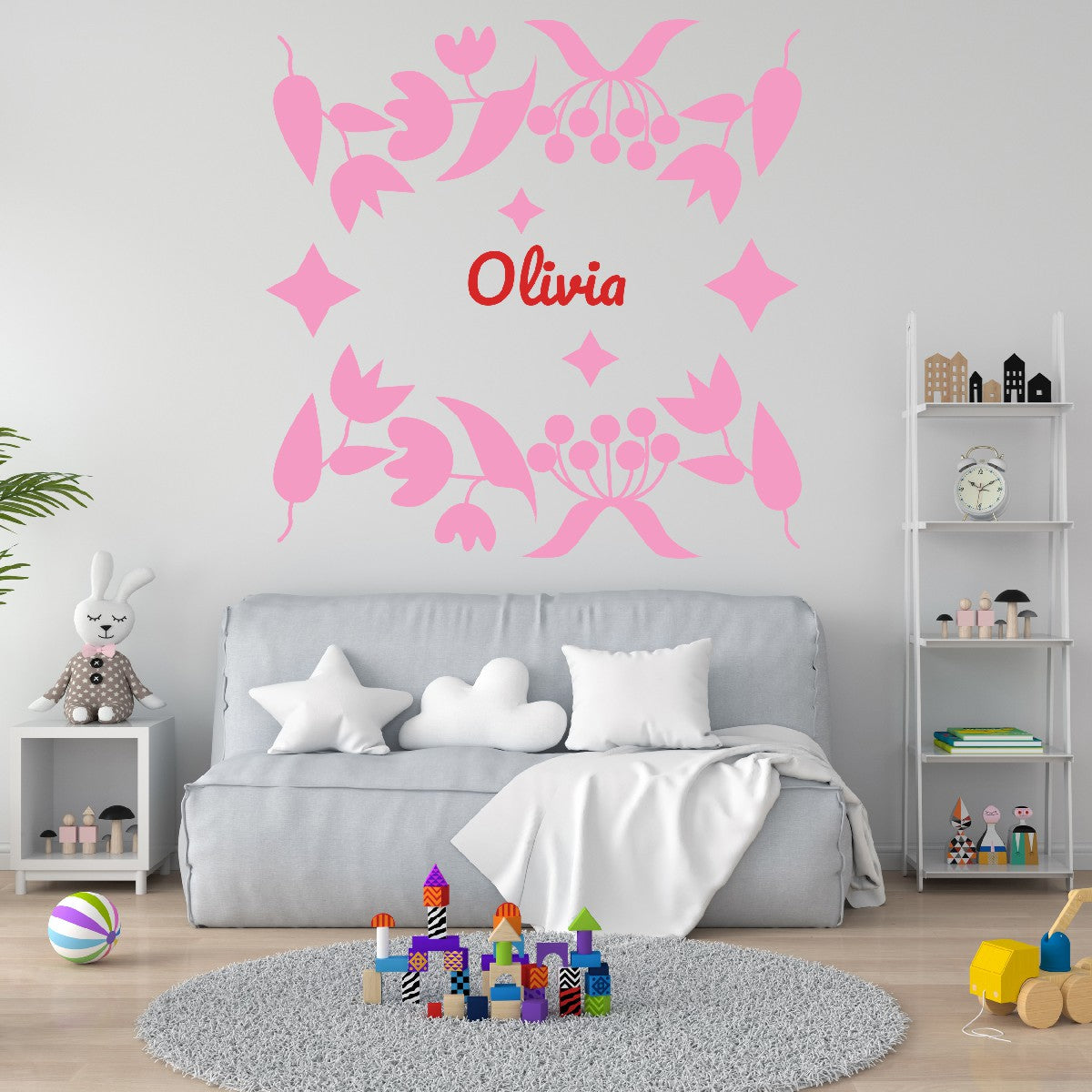 Personalized Name Stickers with Flowers Berries Leaves - Durable Name Decals for Walls Doors Furniture Laptop - Modern Custom Name Stickers for Kids Bedroom