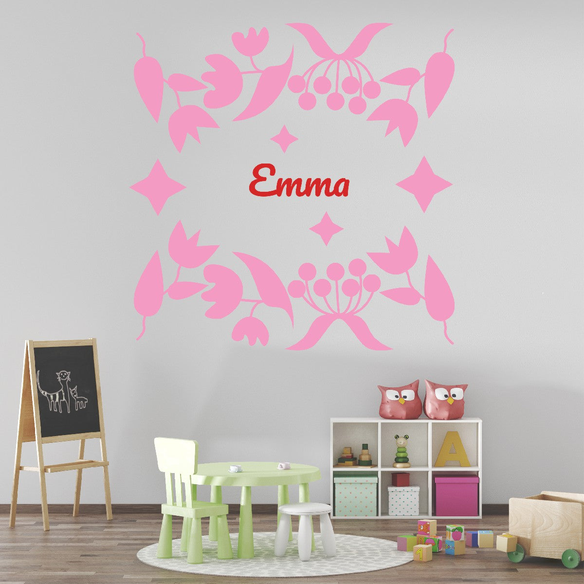 Personalized Name Stickers with Flowers Berries Leaves - Durable Name Decals for Walls Doors Furniture Laptop - Modern Custom Name Stickers for Kids Bedroom