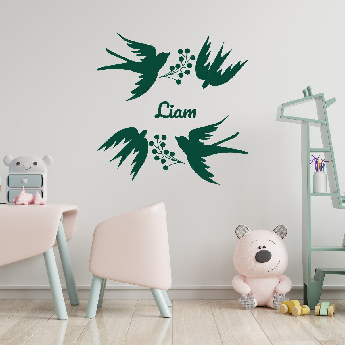 Personalized Name Stickers with Berries and Birds - Easily-Applied Name Wall Decals for Girls and Boys - Removable Custom Name Stickers for Kids Bedroom and Laptop