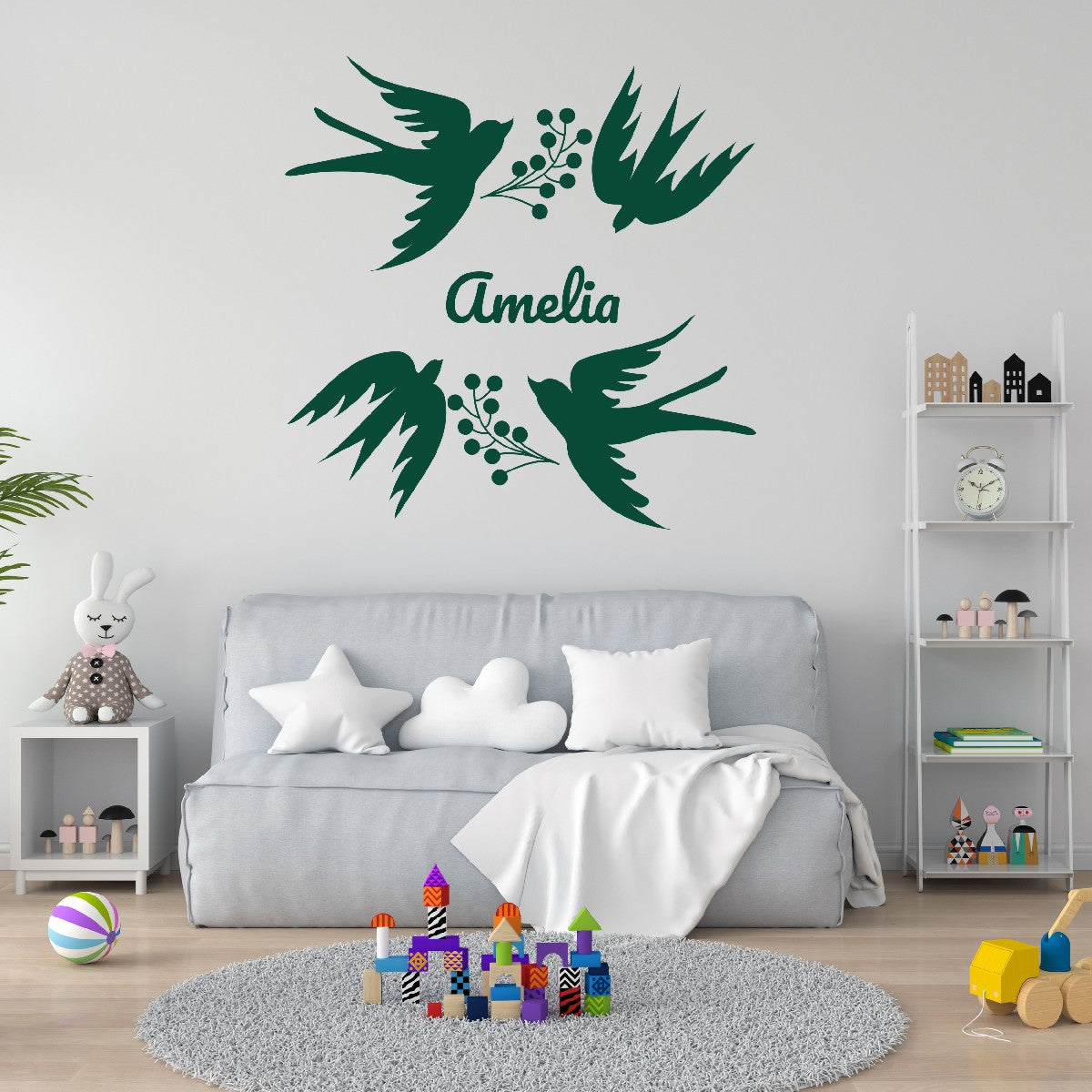 Personalized Name Stickers with Berries and Birds - Easily-Applied Name Wall Decals for Girls and Boys - Removable Custom Name Stickers for Kids Bedroom and Laptop