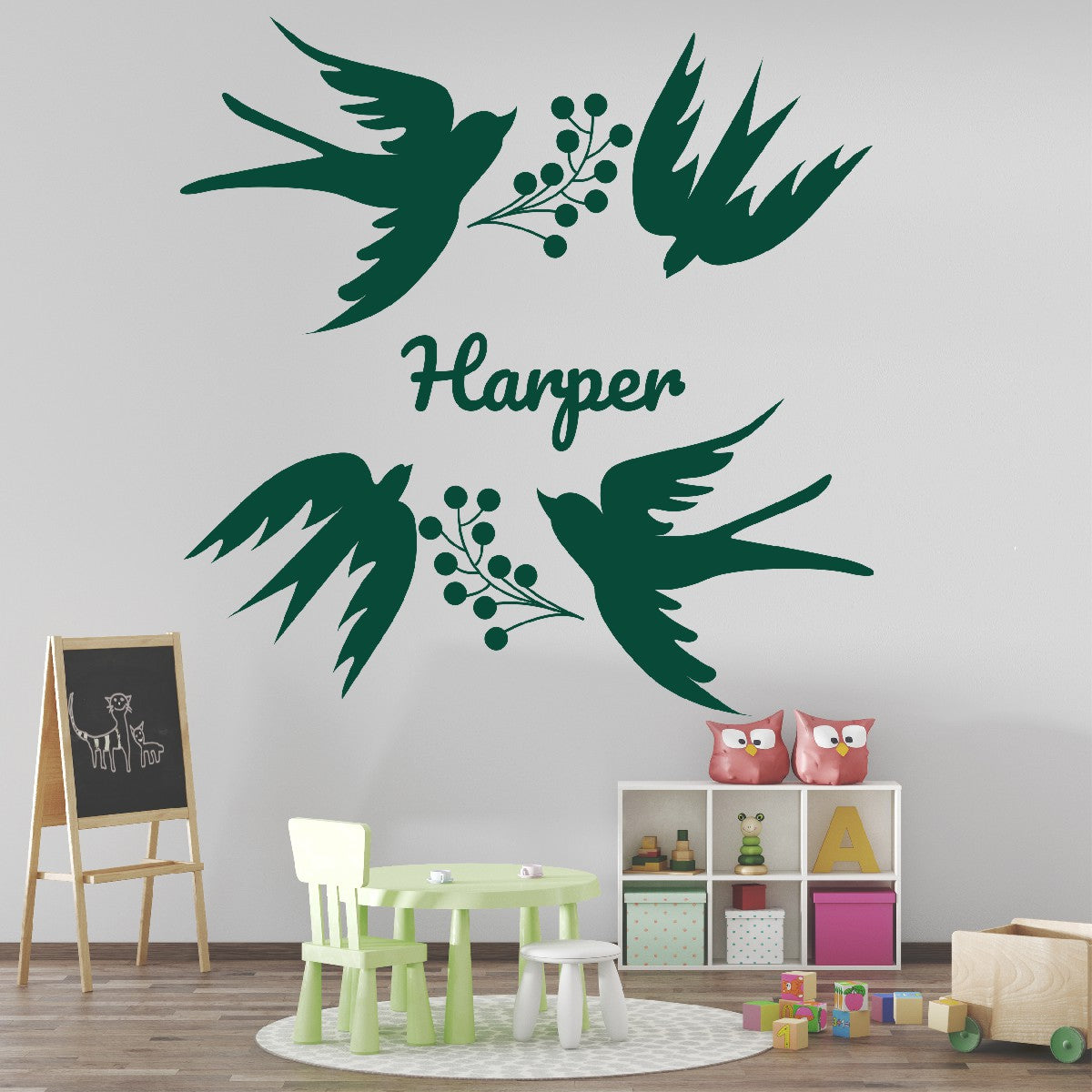 Personalized Name Stickers with Berries and Birds - Easily-Applied Name Wall Decals for Girls and Boys - Removable Custom Name Stickers for Kids Bedroom and Laptop