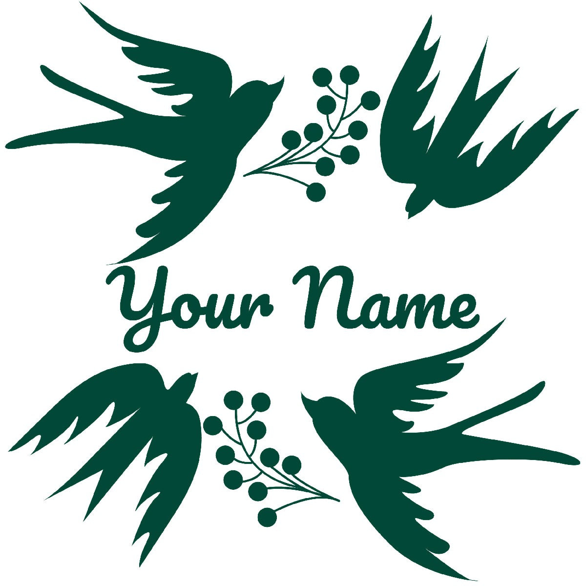 Personalized Name Stickers with Berries and Birds - Easily-Applied Name Wall Decals for Girls and Boys - Removable Custom Name Stickers for Kids Bedroom and Laptop