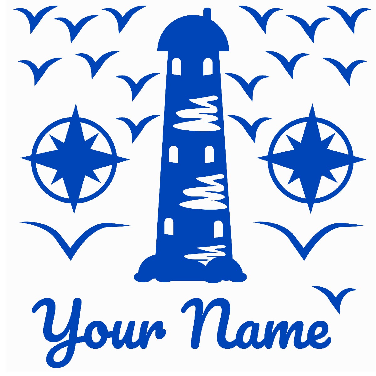 Personalized Name Stickers with Lighthouse Compass Seagull - Easily-Applied Name Decals for Walls Furniture Laptop - Unique Custom Name Stickers for Kids Bedroom