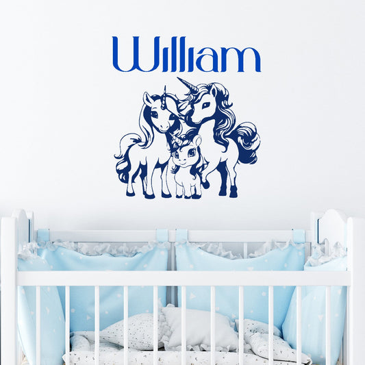 Personalized Name Wall Decal Family Unicorn - Customize with Name for Enchanting Unicorn Wall Designs - Unicorn Wall Sticker With Name