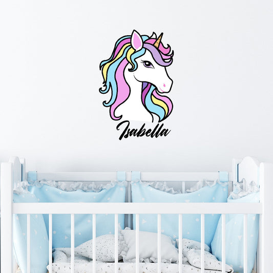 Personalized Unicorn Name Wall Decal - Colored Custom Unicorn Wall Decals - Featuring Unique Designs with Unicorn Wall Stickers