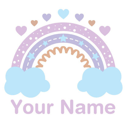 Boho Rainbow with Clouds and Hearts Wall Stickers - Boho Rainbow Decor for Nursery and Girls' Bedroom Decor - Boho Rainbow Name Decal