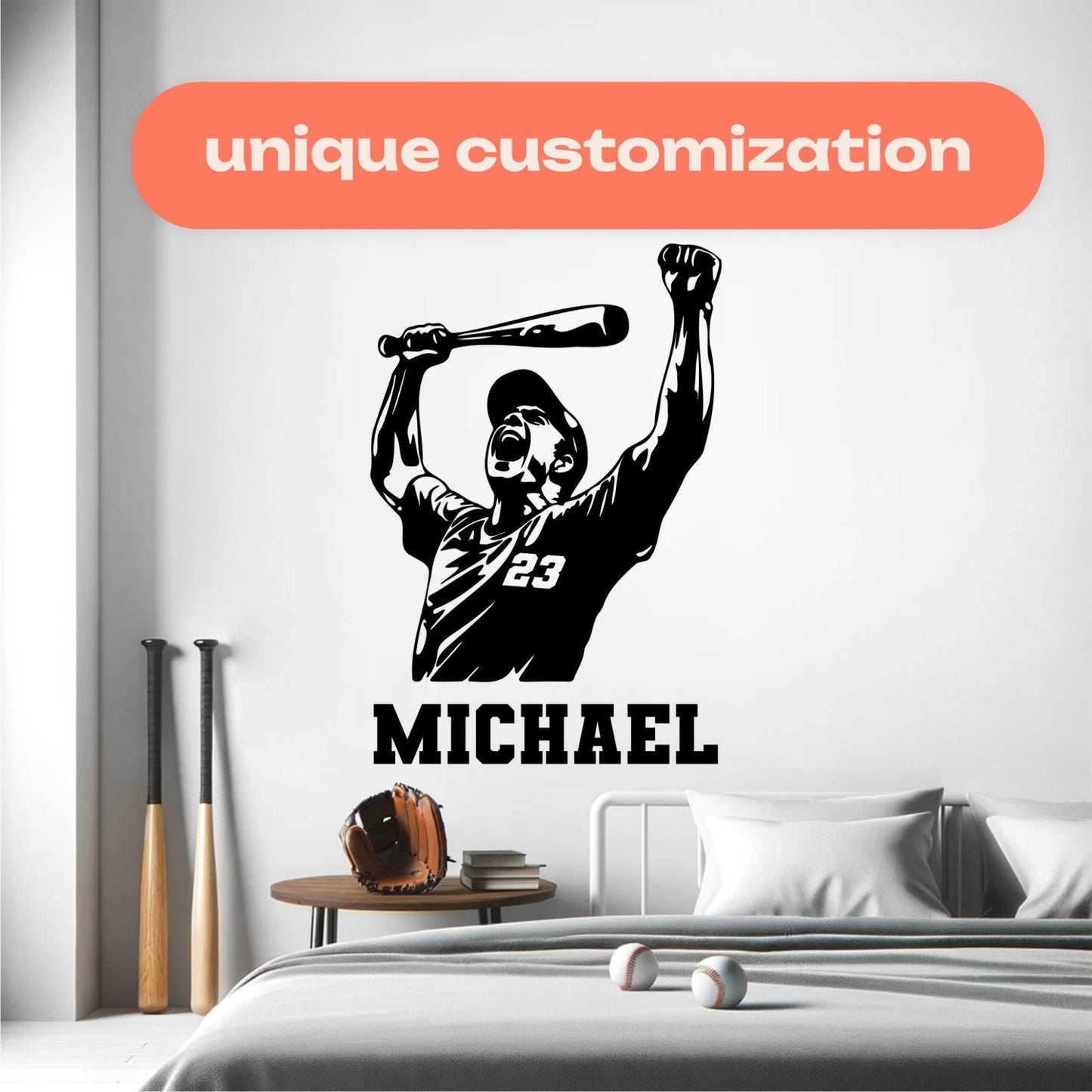 Baseball Wall Decal Personalized - Custom Baseball Name Decal - Custom Baseball Player Wall Decal - Sports Wall Decals for Boys Room