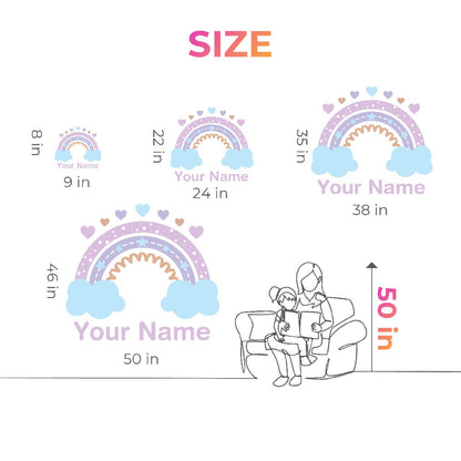 Boho Rainbow with Clouds and Hearts Wall Stickers - Boho Rainbow Decor for Nursery and Girls' Bedroom Decor - Boho Rainbow Name Decal