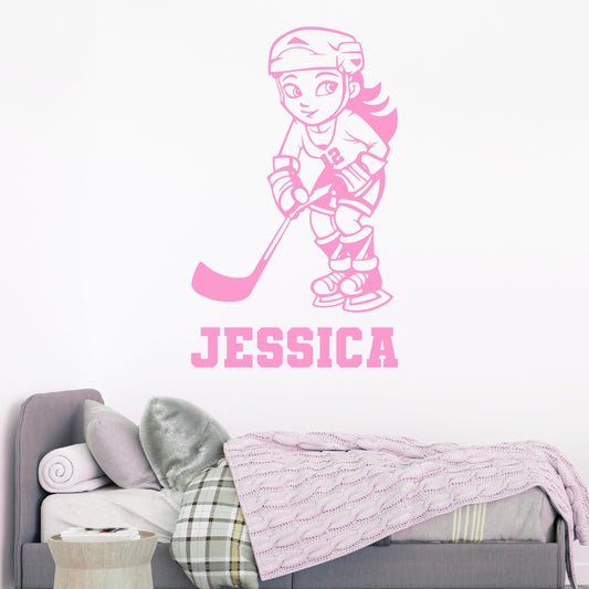 Personalized Hockey Girl Decal - Anime Hockey Wall Stickers for Girls' - Personalized Ice Hockey Wall Decals - Wall Stickers Kawaii Girls Hockey Team