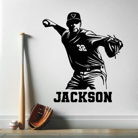 Custom Name Baseball Wall Decal - Baseball Bedroom Sticker - Personalized Baseball Player Wall Decal - Baseball Customized Name Wall Decor