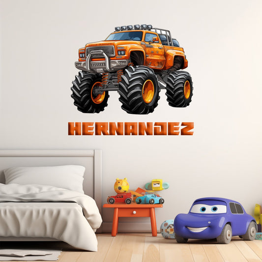 Monster Truck Wall Decals - Custom Name Stickers for Wall - Colorfull Monster Truck Wall Art - Decal Name Personalized - Monster Truck Decor for Boys Room 