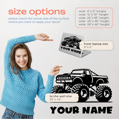 Personalized Monster Trucks Stickers with Name - Boys Wall Stickers for Bedroom - Cars Wall Stickers - Monster Truck Decals for Boys Room