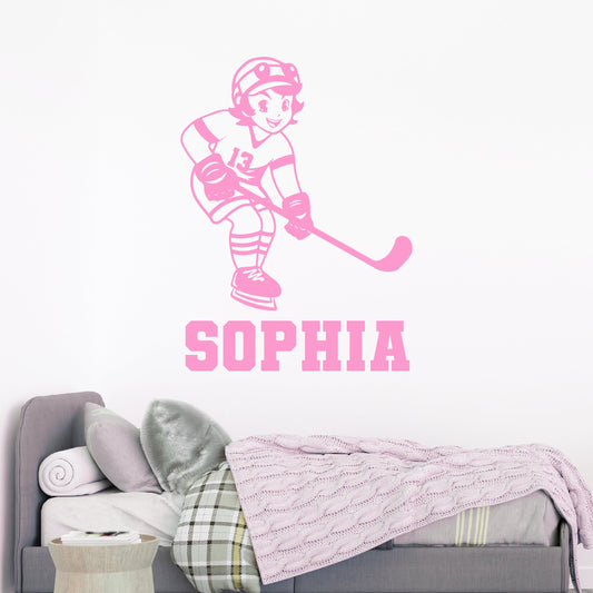 Personalized Ice Hockey Wall Decals - Anime Hockey Wall Stickers for Girls' - Hockey Wall Clings, Murals, and Vinyl Decals - Anime Hockey Girls Team Decals 