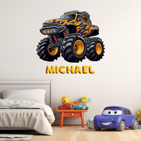 Monster Truck Decal - Wall Decal Truck - Kids Wall Decals for Boys - Monster Trucks Stickers - Colorfull Car Wall Decals - Boys Bedroom Wall Stickers