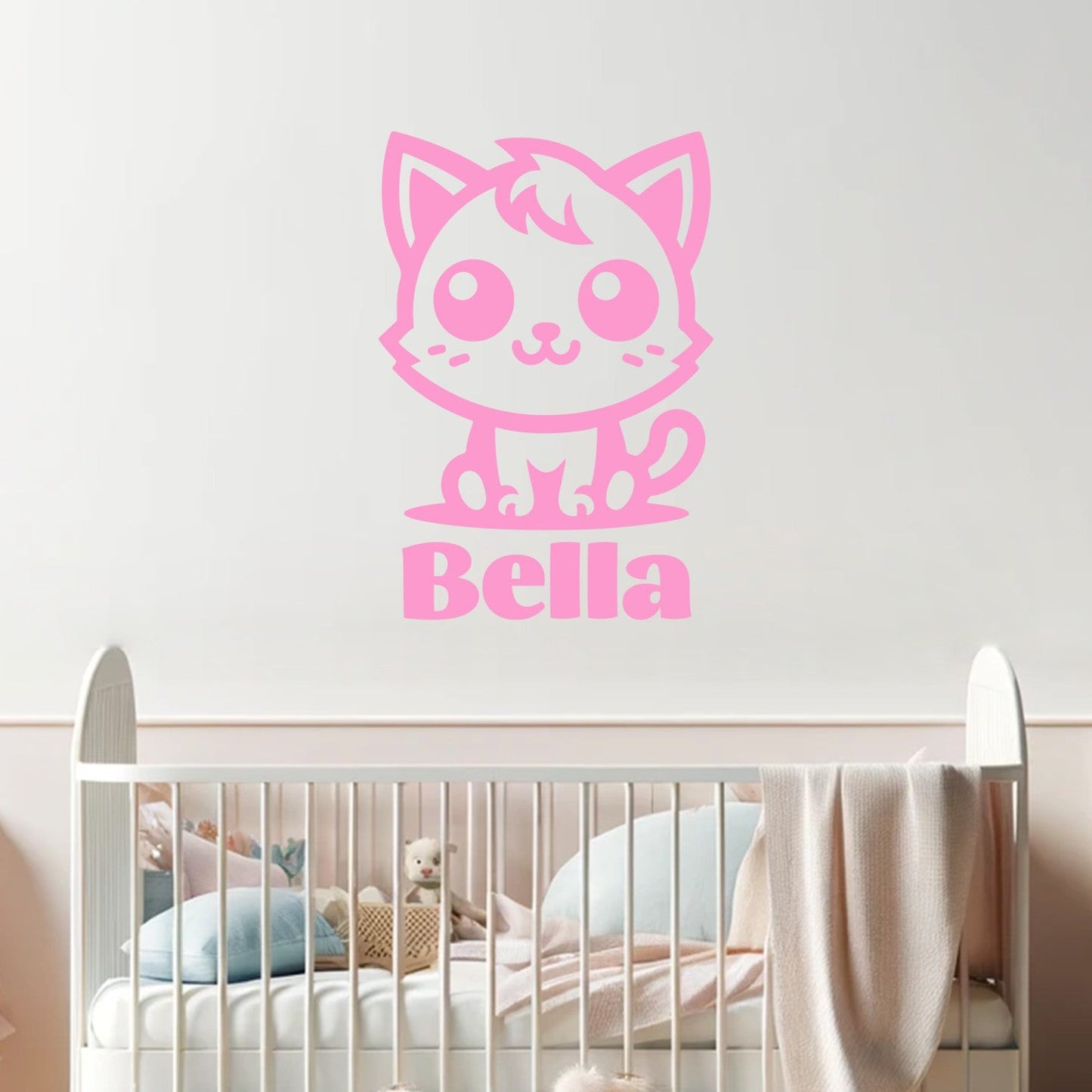 Cat Decals for Walls - Animal Wall Stickers for Kids - Cat Wall Stickers with Name - Personalized Nursery Decals for Kids Room - Cat Wall Art Stickers
