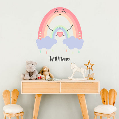 Boho Rainbow and Heart Wall Stickers - Big and Little Rainbow Hugging the Heart - Colorful Decals for Girls Nursery and Bedroom Decor