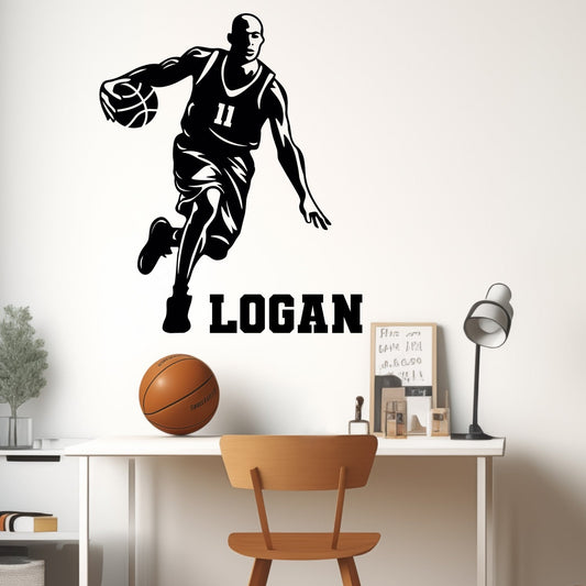 Custom Name Basketball Wall Decal - Personalized Custom Basketball Wall Decal - Sports Decals for Boys Room - Basketball Decor for Boys Room
