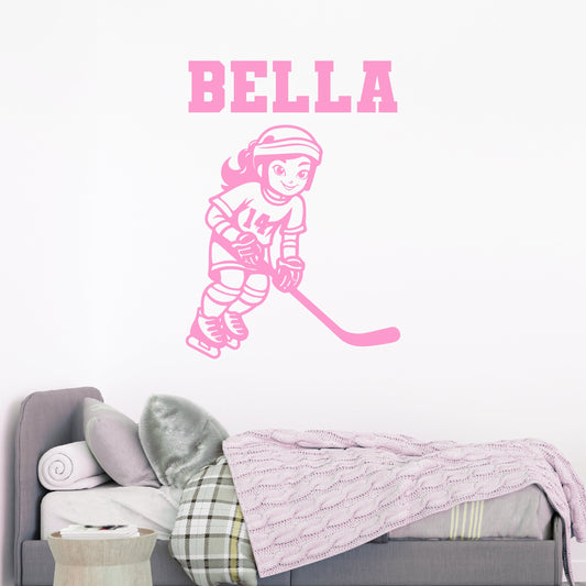 Anime Hockey Wall Stickers - Personalized Ice Hockey Decals for Girls' Room - Customizable Anime Hockey Girls - Hockey Vinyl Wall Decals