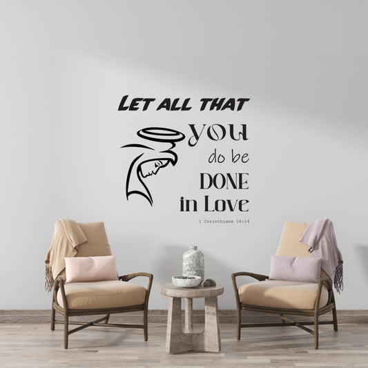 Bible Verse Wall Decals with Drawing - Religious Wall Decals For Living Room with Quote and painting - Bible Verses Wall Decor Stickers with Drawing