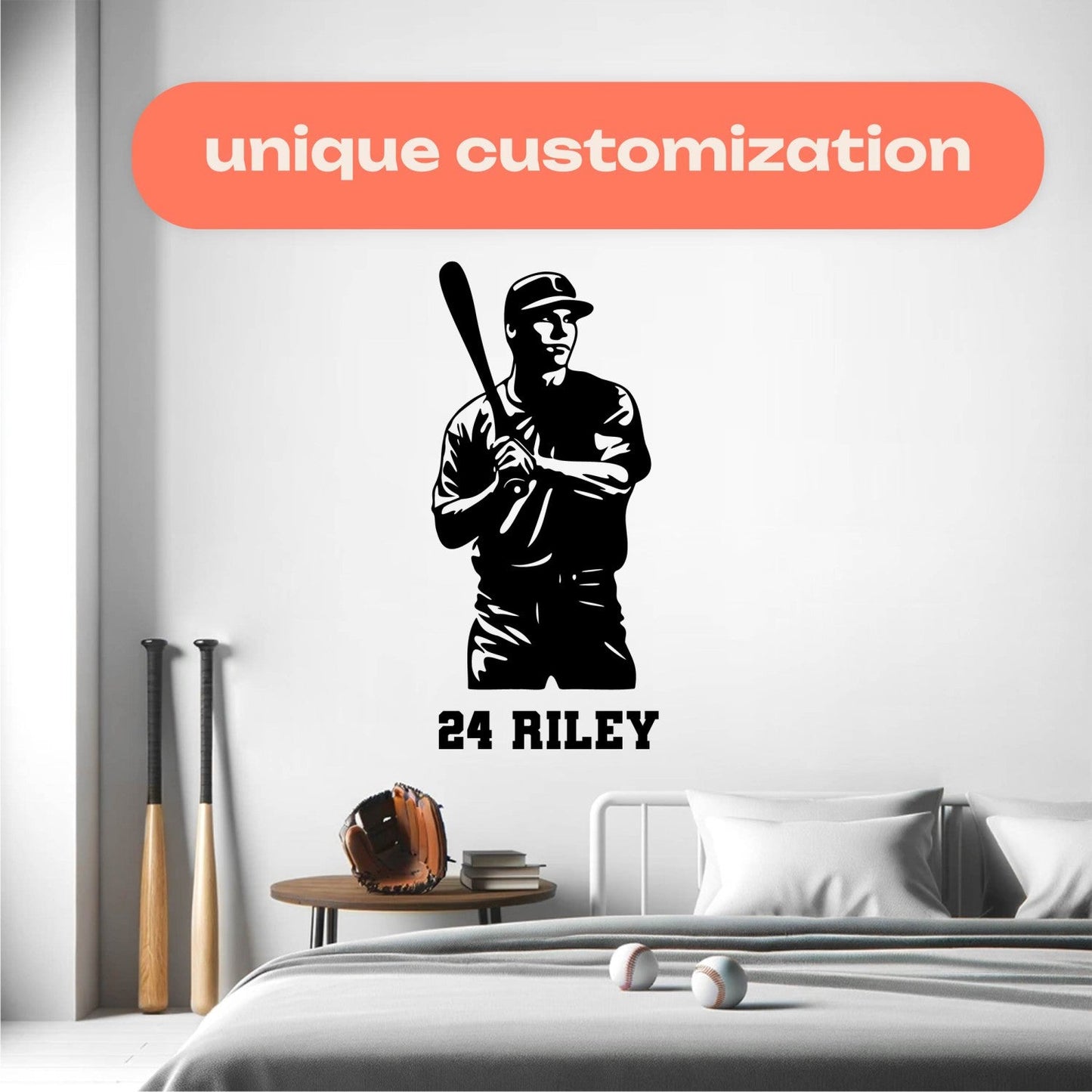 Custom Baseball Player Wall Decal - Personalized Baseball Wall Decal  - Personalized Baseball Stickers - Baseball Player Bedroom Decal