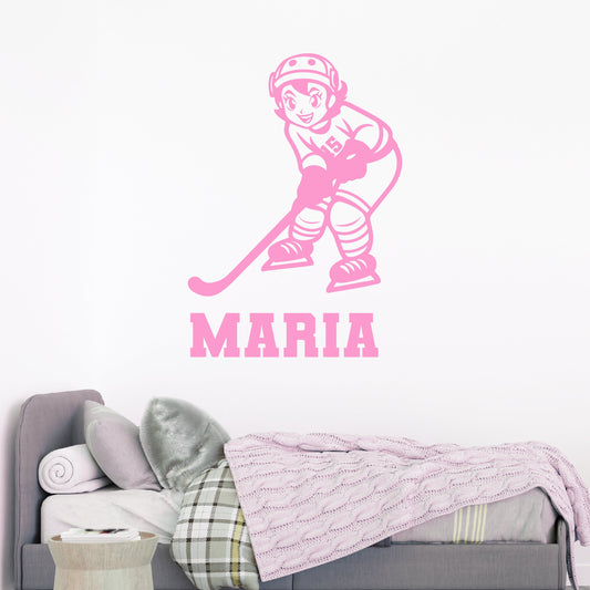 Anime Hockey Vinyl Decal - Hockey Player Wall Decal - Hockey Wall Stickers Kawaii Girls Hockey Team - Personalized Hockey Girl Decal