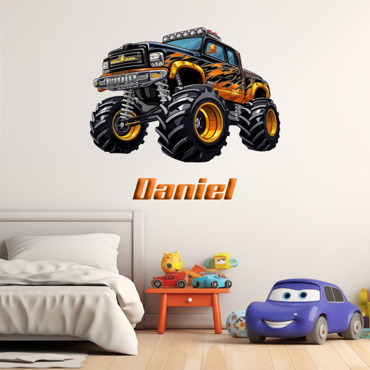 Monster Jam Wall Decals for Boys Room - Name Wall Decals for Boys - Super Monsters Decals - Colored Car Truck Wall Decals - Custom Vinyl Wall Decals 