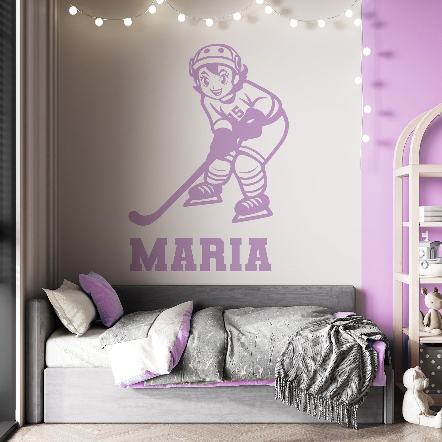 Anime Hockey Vinyl Decal - Hockey Player Wall Decal - Hockey Wall Stickers Kawaii Girls Hockey Team - Personalized Hockey Girl Decal