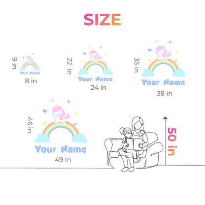 Custom Rainbow Wall Sticker - Little Unicorn on a Rainbow with Flying Butterflies Sticker - Wall Stickers for Boho Nursery - Rainbow Decor for Girls Bedroom