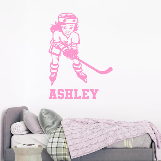 Hockey Wall Stickers Kawaii Girls Hockey Team - Personalized Ice Hockey Decals for Hockey Fans - Anime Hockey Vinyl Decal - Hockey Player Wall Decal