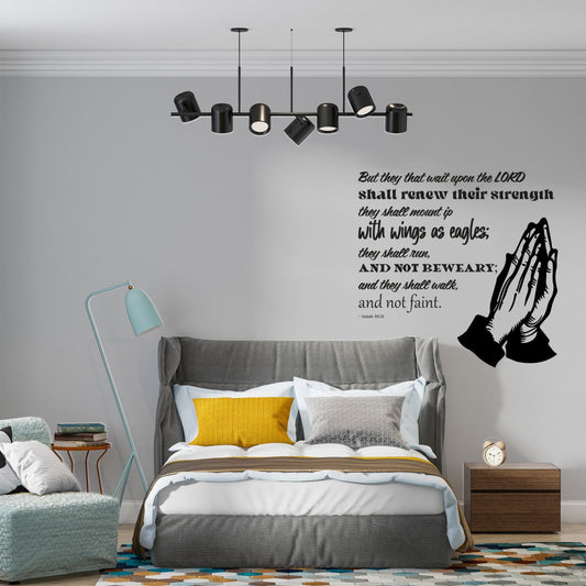 Prayer Hands Drawing Biblical Quotes Wall Decor - Wall Decals Bible Quotes with prayer hands Painting - Vinyl Wall Decal Bible Verse with Prayer Hands Picture