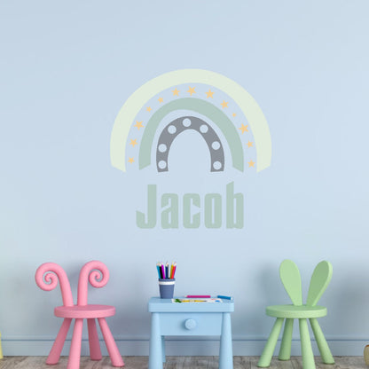 Boho Rainbow Horseshoe with Stars Wall Stickers - Whimsical Decal for Nursery and Girls' Bedroom Decor - Rainbow Sticker with Personalized Name