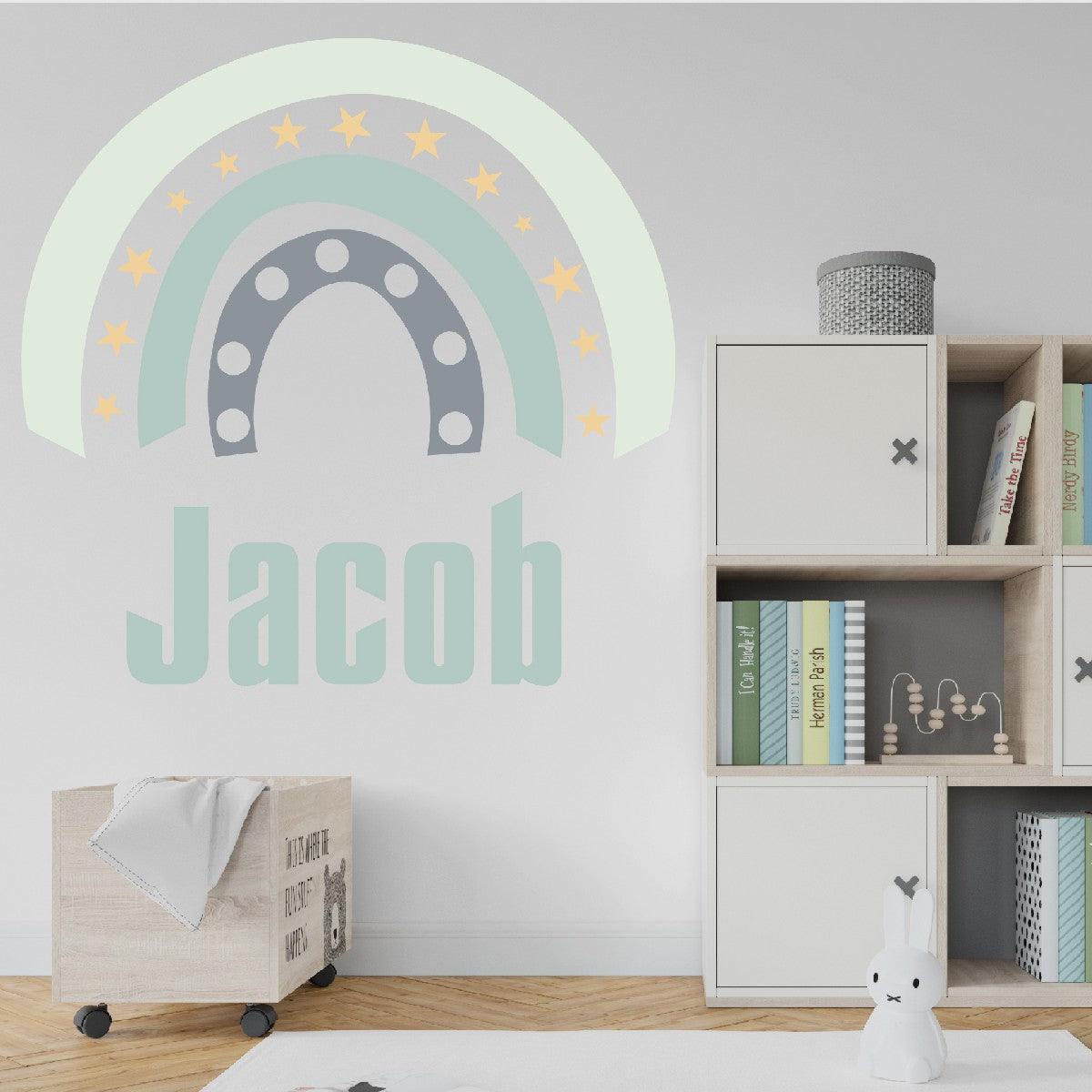 Boho Rainbow Horseshoe with Stars Wall Stickers - Whimsical Decal for Nursery and Girls' Bedroom Decor - Rainbow Sticker with Personalized Name