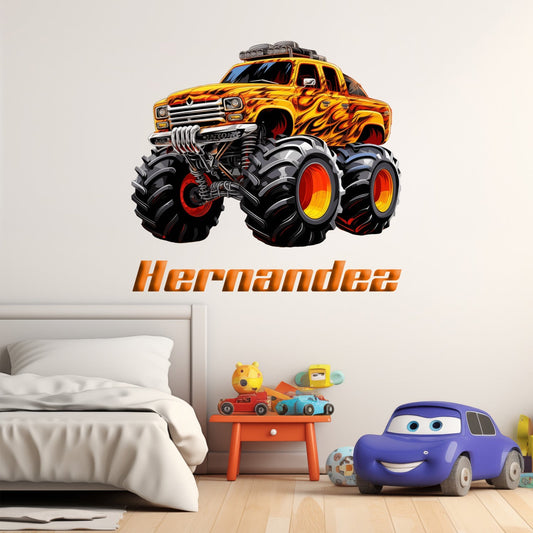 Monster Truck Wall Decals - Colored Monster Jam Wall Stickers - Customized Wall Decals with Colored Monsterr Truck - Monster Truck Bedroom Decor for Boys