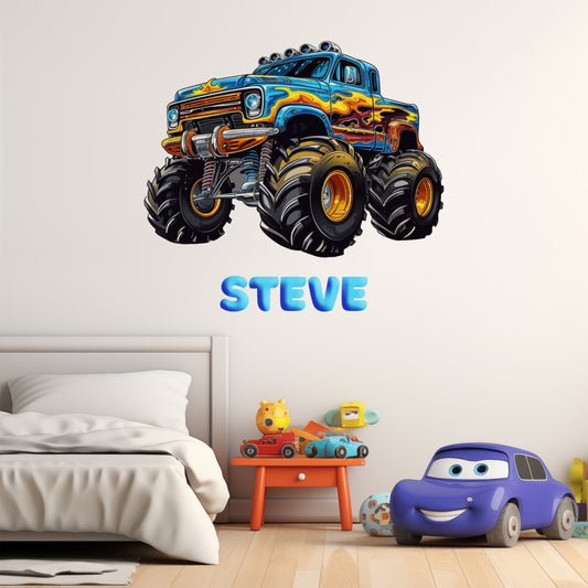 Monster Truck Wall Decals - Monster Trucks Wall Stickers - Colored Personalized Name Wall Decal - Monster Truck Wall Stickers