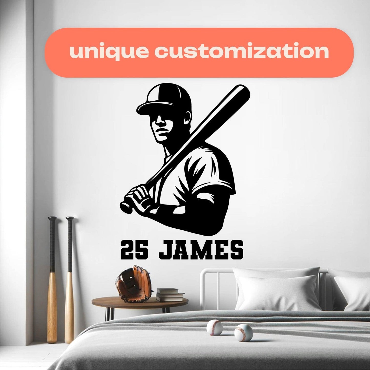 Baseball Wall Decals Personalized - Baseball Player Name Sticker for Walls - Custom Baseball Name Decal - Personalized Baseball Decal for Boys Room