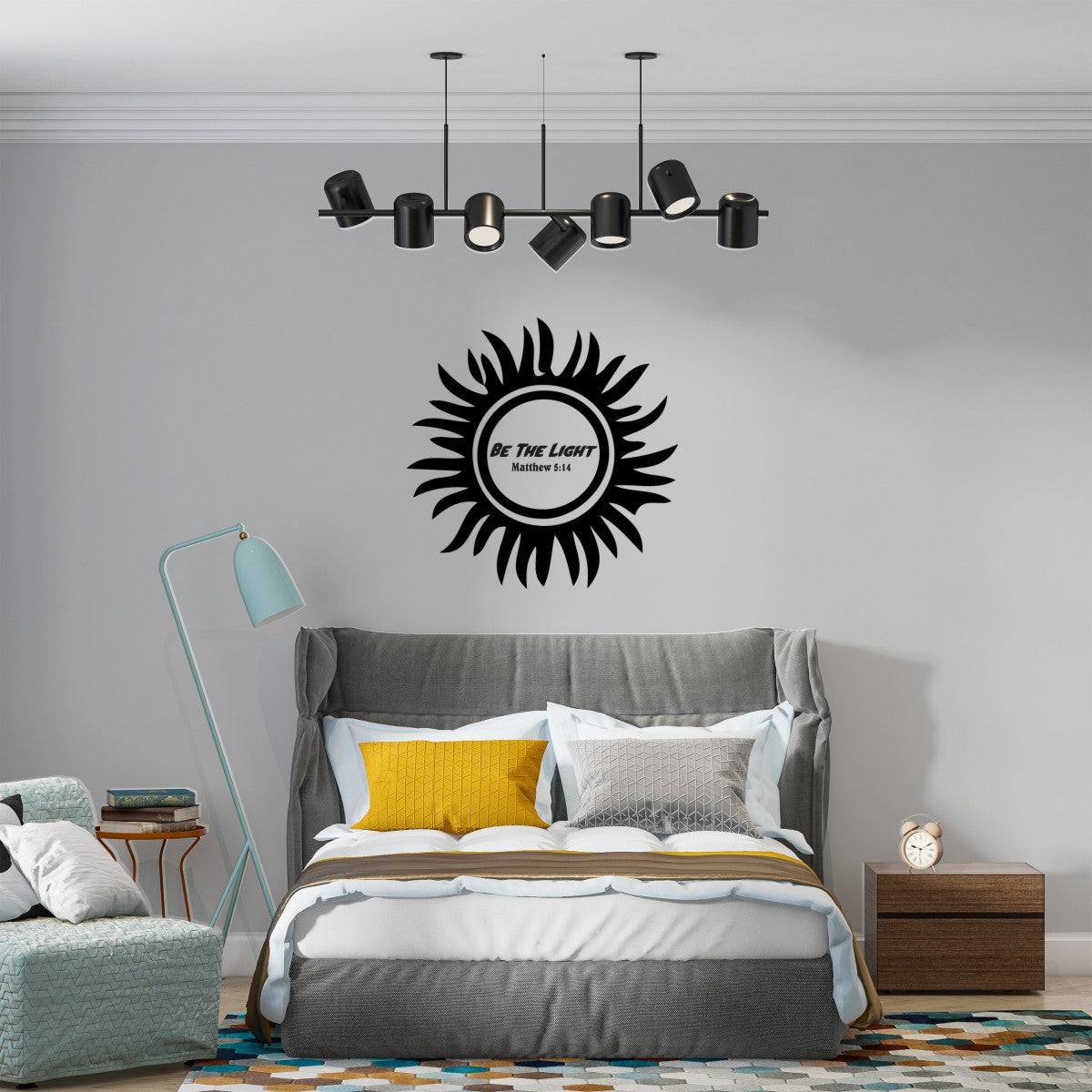 Bible Verse Wall Decals with Sun Drawing - Sun Framed Be the light Sign Bible Wall Stickers - Religious Inspirational Wall Stickers with Sun Painting