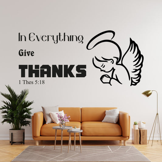 Bible Inspirational Wall Stickers with Angel Drawing - Wall Decals Scripture Verses with Angel Painting - Religious Wall Decal with Quote and Angel Picture