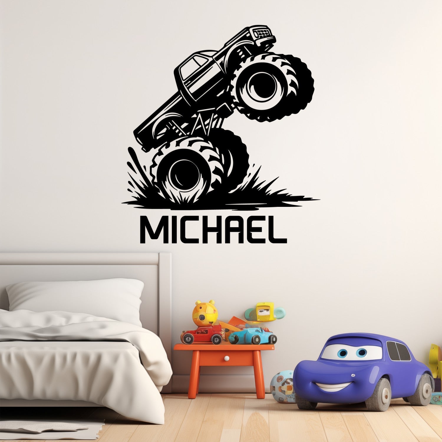 Monster Truck Room Decor for Boys - Monster Truck Wall Decals with Personalized Name - Name Decals for Walls with Monster Truck