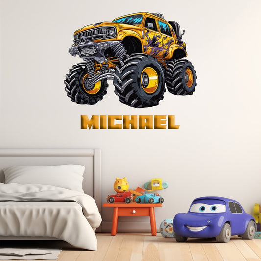 Monster Truck Wall Decal - Monster Jam Wall Decals for Kids Rooms - Colorfull Grave Digger Monster Truck Wall Decal - Custom Name Decals for Walls - Boys Room Decor