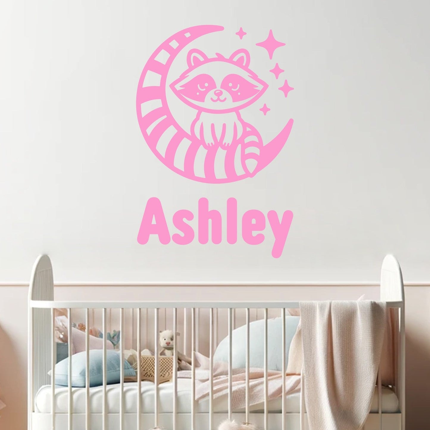 Racoon Nursery Wall Decal - Animals Wall Stickers - Personalized Name Decal for Kids Room - Racoon Stickers with Personalized Name